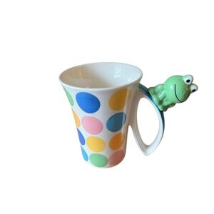Indra Polka Dot 3 Demensional Mug With Frog Handpainted